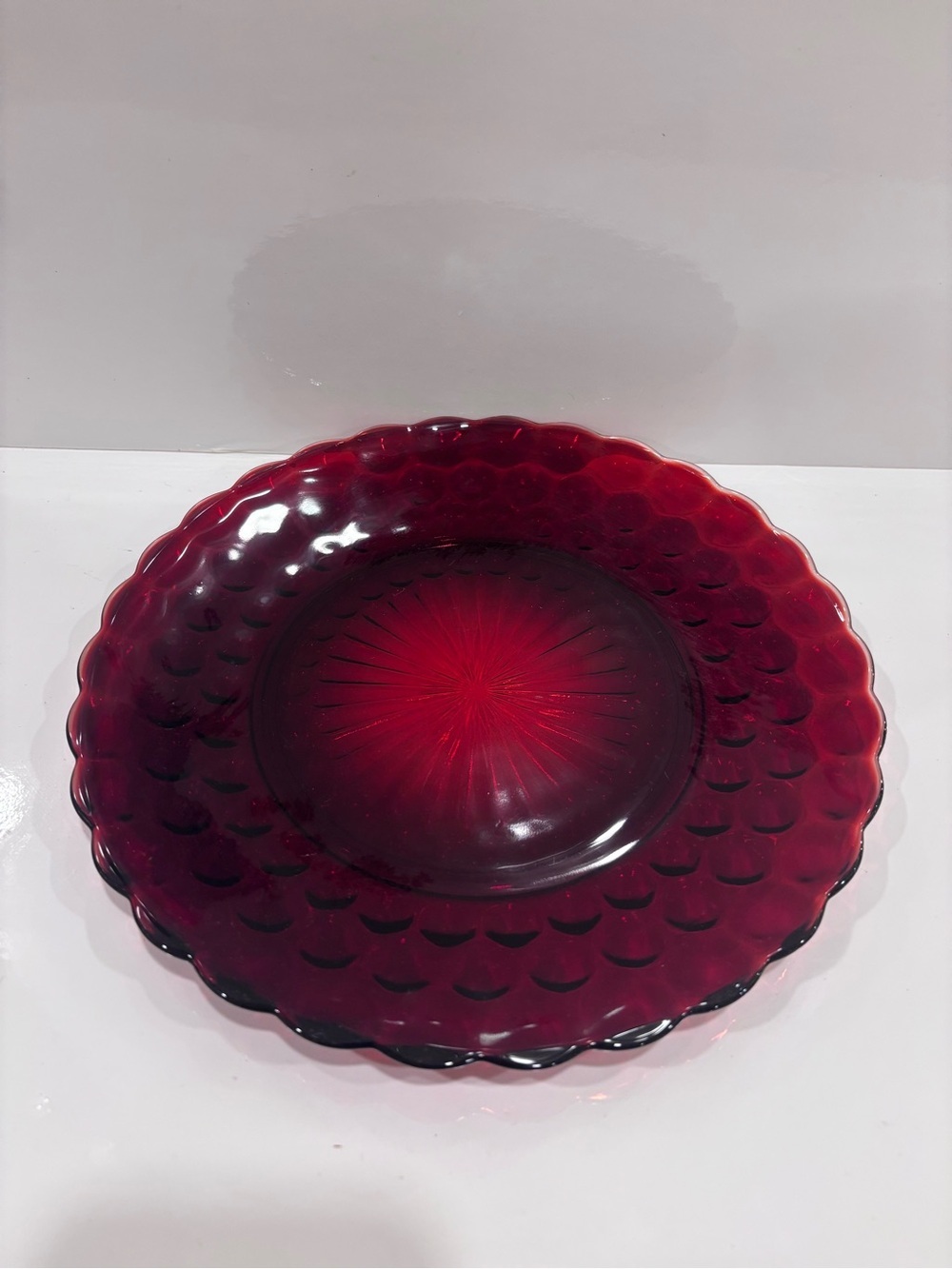 Vintage Ruby Red Decorative Glass Plate 9โ